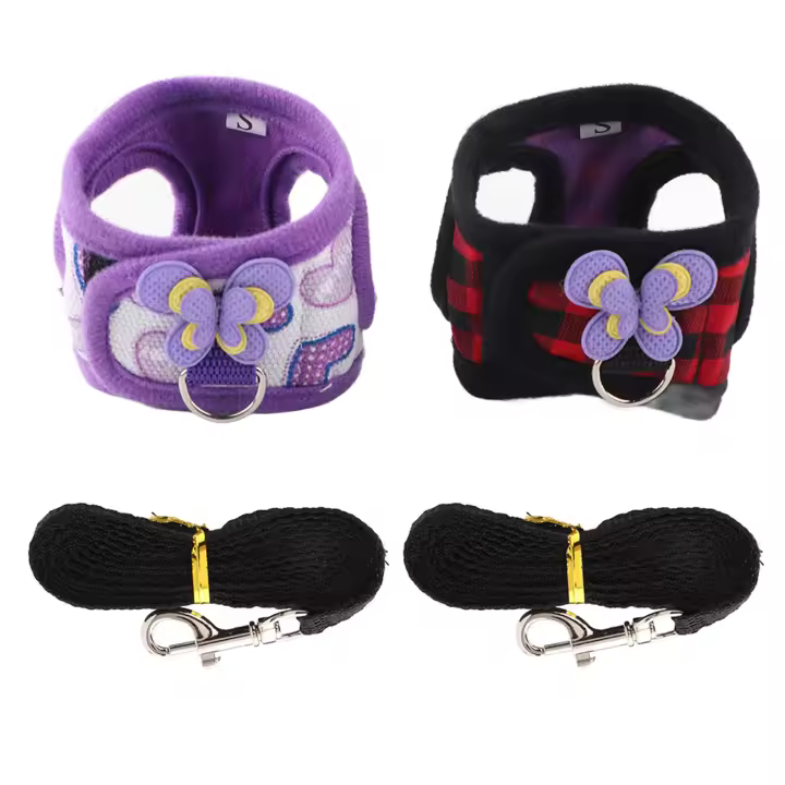 Chaleco de arnés para caminar de Chinchilla con correa para ardilla, hámster, rejilla roja + amor Morado (S) - 1