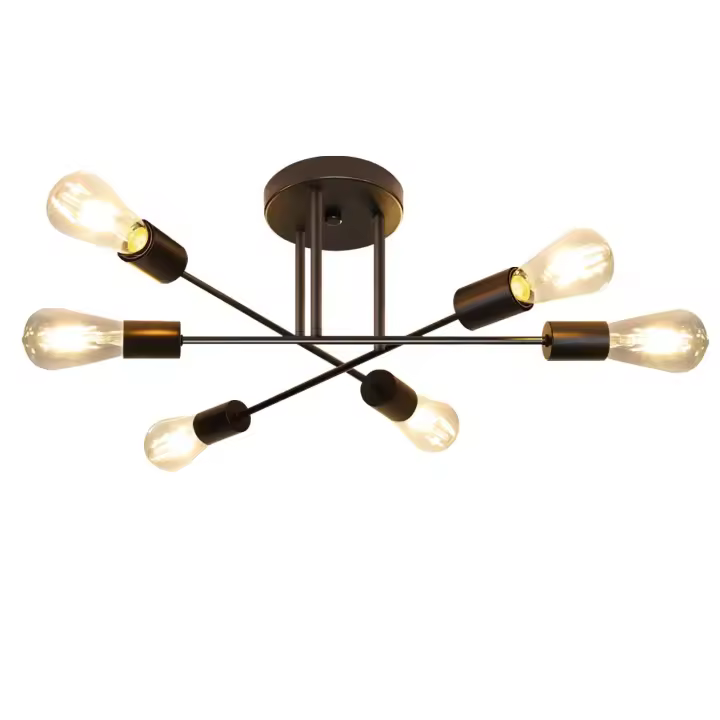 CBJKTX Lámpara de techo vintage retro de 6 llamas lámpara de salón industrial E27 lámpara industrial negra de estilo rústico - 1