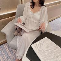 Camisones de mujer de ence Camisón suave con cuello cuadrado Retro Elegante drapeado hasta la pantorrilla Ropa de dormir acogedora Camisón de manga larga - details 9