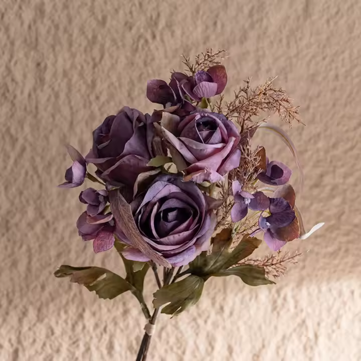 DIY decoración de jarrón, ramo de rosas artificiales de tacto Real, elegantes flores de rosas de seda hechas a mano, plantas falsas de lujo para sala de estar y escritorio - 1