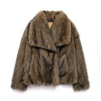 Abrigo de piel sintética para mujer, chaqueta holgada de manga larga con cuello levantado, abrigo grueso de invierno - details 12