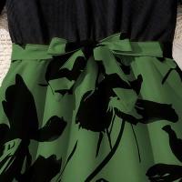 Moda coreana de verano para niños, manga corta floral negra con cinturón, vestido cómodo y decente para fiesta o vacaciones - details 14