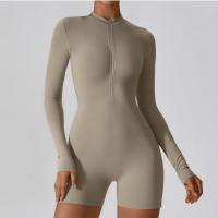 Mono deportivo de manga larga con cremallera frontal para mujer, mono con control de barriga, pantalones cortos de yoga, mono deportivo de una pieza - details 5