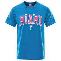Camiseta holgada informal con letras para hombre, ropa de algodón con estampado de dibujos animados, cuello redondo, Miami Seaside City - details 15