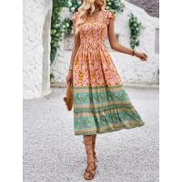 Vestido de verano con estampado bohemio, estilo de vacaciones, cuello en V, manga acampanada, moda para mujer - details 9