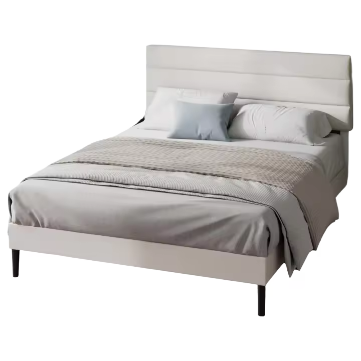 Piper Cama 135x190 cm Altura 30 cm Tapizado Somier con Cabeza Soporte de Láminas de Madera - 1