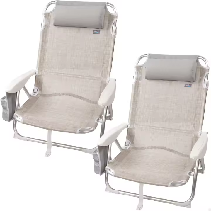 Sillas Plegables de Playa Paquete de 2 Multiposición Jardín, Terraca, Camping Diseño Beige - 1