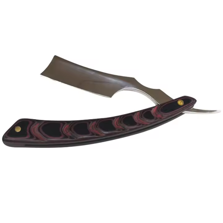 Maquinilla de afeitar recta para hombre, cubierta negra, mango de madera maciza - 1
