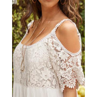 2025 nueva correa de mujer vendedora caliente, empalme de malla de algodón, encaje, vestido largo de Beach Resort - details 5