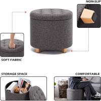 almacenamiento de lino acolchada redonda de 45 cm, taburete puf con almacenamiento (beige) - details 33