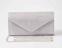 Bolso con solapa de sobre brillante para mujer, monedero largo con cadena, bolso de noche plateado brillante, billetera pequeña para mujer - details 0
