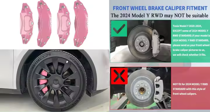 Cubiertas de pinzas de freno para Tesla Modelo Y 2020 2021 2022 2023 2024 Accesorios Juego delantero trasero de 4 (no cabe 2024 Modelo Y RWD) - 1