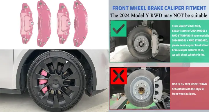 Cubiertas de pinzas de freno para Tesla Modelo Y 2020 2021 2022 2023 2024 Accesorios Juego delantero trasero de 4 (no cabe 2024 Modelo Y RWD) - 1