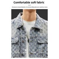Chaqueta vaquera holgada informal de estilo americano para parejas, prendas de vestir exteriores con diseño de estampado Vintage a juego, colección de moda de otoño para hombres - details 1