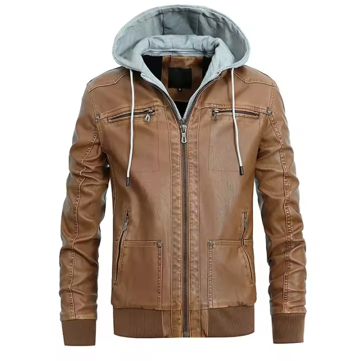 Chaqueta cortavientos de cuero para motocicleta, ropa de hombre, informal, ajustada, de lana, para invierno, otoño e invierno - 1