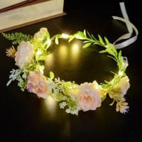 Diadema con corona de flores de rosas de imitación, diadema con corona luminosa brillante, Tiara de tela, guirnalda de luz LED, accesorios para fotos - details 7