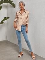 Blusa De Seda Casual Leopardo Para Mujer Camisa De Oficina Con Botones Manga Larga Ajustable Estilo Elegante Tops Blusas - details 11