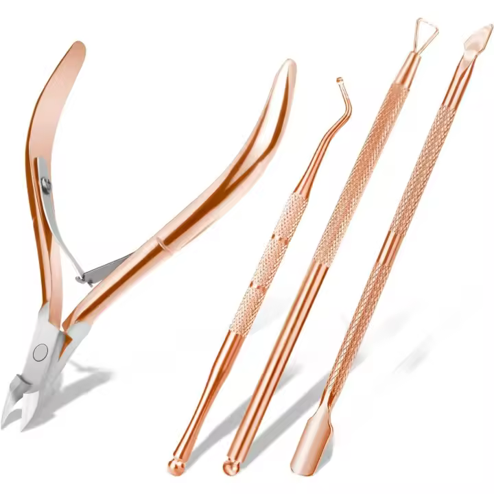 Cortadora de cutículas con empujador de cutículas, Removedor de 4 piezas y Cortador de herramientas de Belleza, Acero - 1