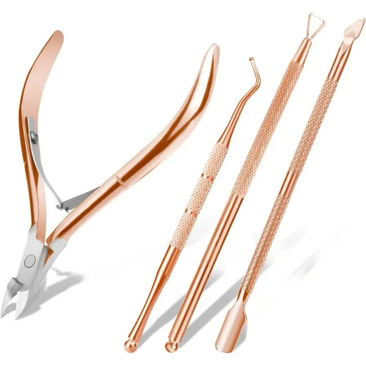 Cortadora de cutículas con empujador de cutículas, Removedor de 4 piezas y Cortador de herramientas de Belleza, Acero - 1
