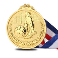 Medallas de fútbol doradas para niños, paquete de 12 medallas de Metal con cinta de nailon tricolor - details 4