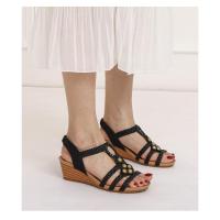 Sandalias de vacaciones de verano con tacón de cuña para mujer, zapatos romanos con cuentas tejidas retro para mujer - details 4
