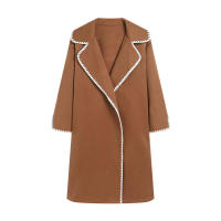 Camiseta de lana de doble cara para mujer, chaqueta cortavientos tejida con solapa de manga larga, holgada, otoño e invierno - details 3