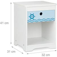 Mesita Infantil Marinero, Cajón, Compartimento, Mesilla Noche Dormitorio Niño, 41x32x31cm, Blanco y Azul, Tablero de Fibras, 41 x 32 x 31 cm Aprox - details 2