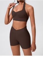 Lemon-conjunto deportivo de Yoga para mujer, mallas cortas de cintura alta y cuello redondo, sujetador cruzado, 2 piezas - details 14