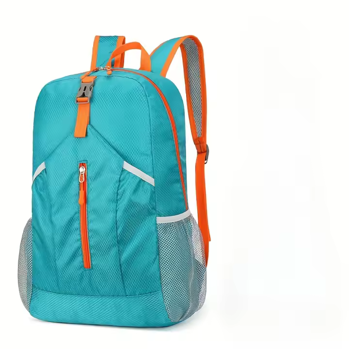 Mochila plegable de nailon de 25 litros con correas ajustables - Muy delgada, sin forro, con cremallera, ideal para exteriores, senderismo, correr y viajes cortos - Ideal para mujeres, equipo de senderismo |   Bolsa con correas ajustables |   Cierre con - 1