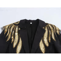 OUWU- Chaqueta Negra Con Cuentas Y Lentejuelas Exquisita De Lujo A La Moda Para Primavera, Chaqueta De Trabajo Para Oficina Para Mujer, Abrigo Con Un Botón - details 2