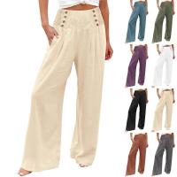 Pantalones largos sueltos de lino y algodón de pierna ancha para mujer con cintura elástica informal de primavera y verano - details 0