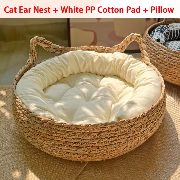 Cama tejida extraíble para gatos, casa para dormir, rascador, ratán, lavable, productos para mascotas, accesorios para las cuatro estaciones - 1