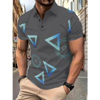 Camisa de golf informal para hombre, manga corta, estilo clásico de moda, estampado digital geométrico, polo de verano - details 1