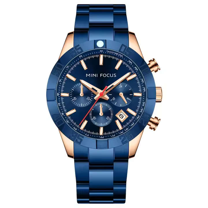 Reloj de cuarzo de negocios de oro de lujo para hombre, reloj de pulsera de acero inoxidable multifunción resistente al agua, regalo del Día del Padre para papá - 1