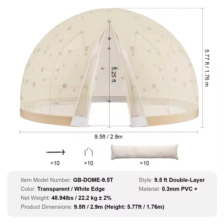 SucceBuy Buble Dome Tent Doble Cubierta Transparente y Amarillo Claro Refugio de Casa Geodésico al Aire Libre Impermeable para Acampar, Patio, Comedor, Fiestas - 1