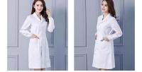 Bata de laboratorio a la moda para mujer, vestido de médico y enfermera de manga corta, uniformes médicos de manga larga, chaqueta blanca, cinturón - details 8