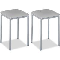 Taburetes de Cocina tapizados - Estructura sólida y firme - Estructura color aluminio y asiento en polipiel - Color del asiento: gris. Contenido: 2 unidades. Medidas: 35 x 35 x 45 cm. - details 0