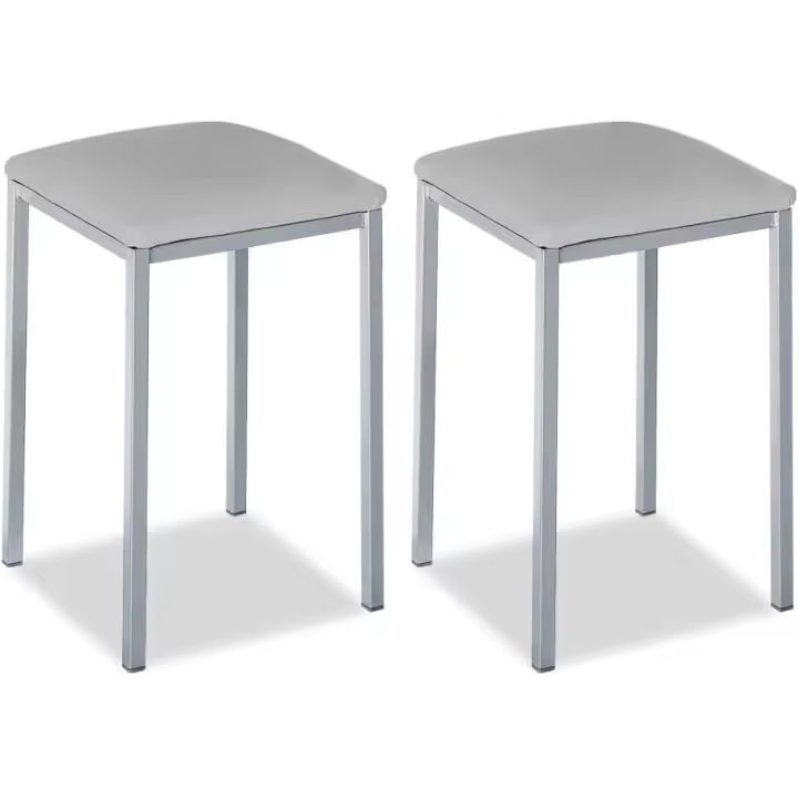 Taburetes de Cocina tapizados - Estructura sólida y firme - Estructura color aluminio y asiento en polipiel - Color del asiento: gris. Contenido: 2 unidades. Medidas: 35 x 35 x 45 cm. - 1