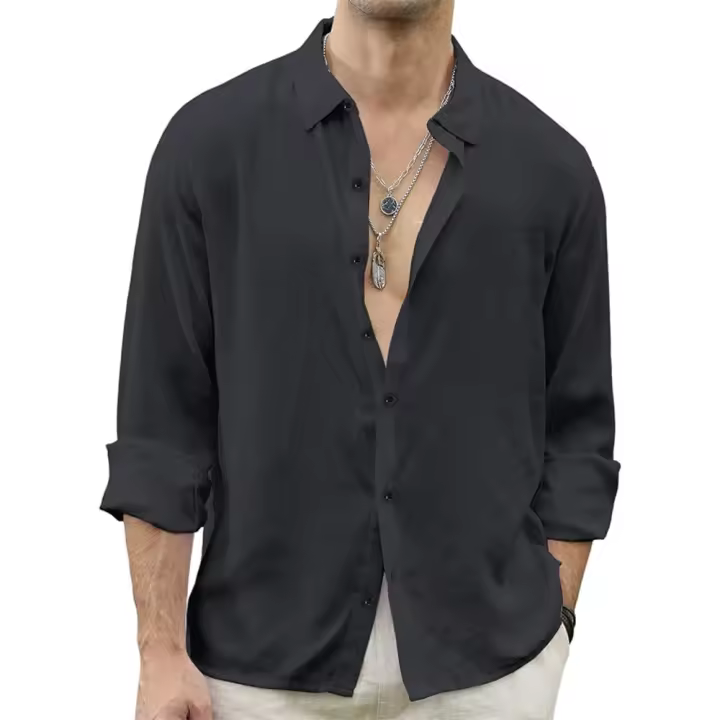 Camisas de Playa para Hombres Algodón Lino de Color Sólido Estilo Casual Suelto - 1