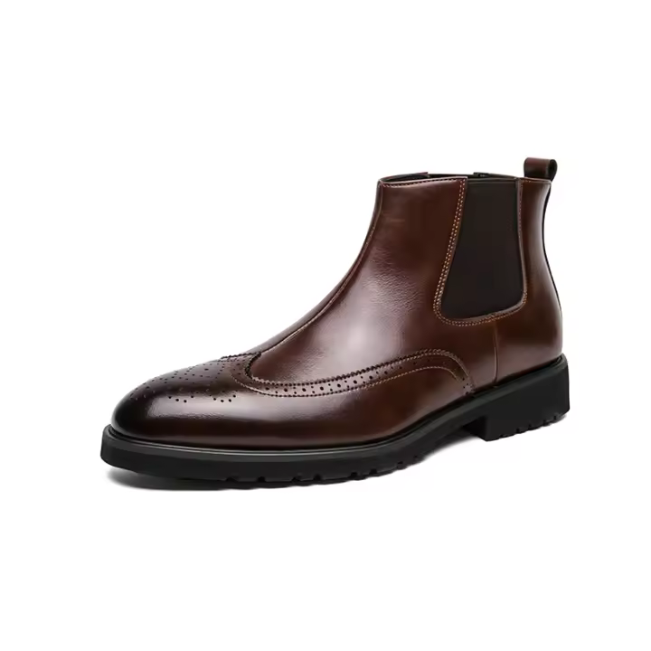 Botas de vestir de cuero Oxford para hombre, botas de tobillo Chukka informales de moda, zapatos de trabajo de negocios - 1