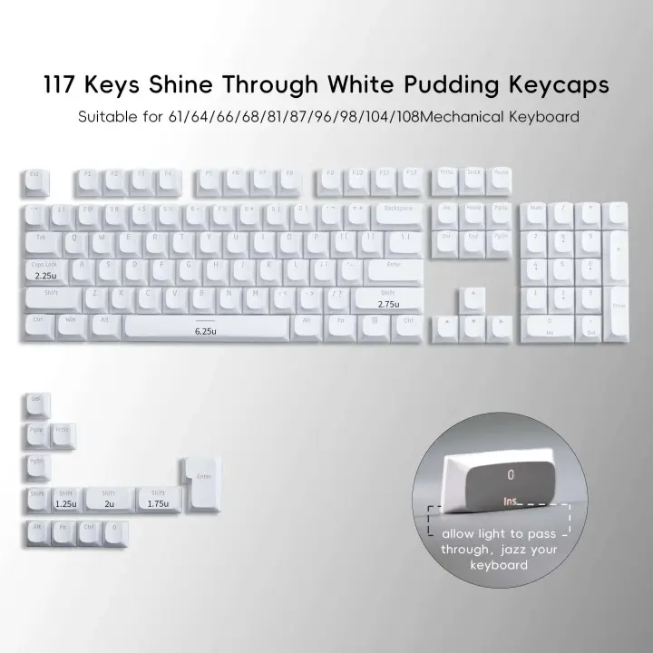 XVX Horizon E Pudding - Blanco para teclado Nical, juego de teclas PBT brillantes, 117 teclas - 1