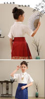 Nuevo conjunto Hanfu con cara de caballo para niñas, estilo Tang antiguo chino Ming para niños, primavera y verano diarios - details 14
