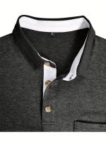Camisa de manga corta para hombre, camisa de solapa con botones, bolsillo en el pecho, color sólido, a la moda - details 63