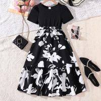 Moda coreana de verano para niños, manga corta floral negra con cinturón, vestido cómodo y decente para fiesta o vacaciones - details 18