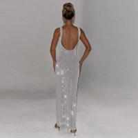 BUNO-lentejuelas mujeres Maxi vestido impresionante brillante elegante sin mangas espalda descubierta vaina Vestidos Mujer elegante moda Noche ceñido al cuerpo - details 6