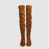 Botas altas por encima de la rodilla de gamuza para mujer, punta redonda, bloque grueso, tacón alto, otoño, invierno - details 5