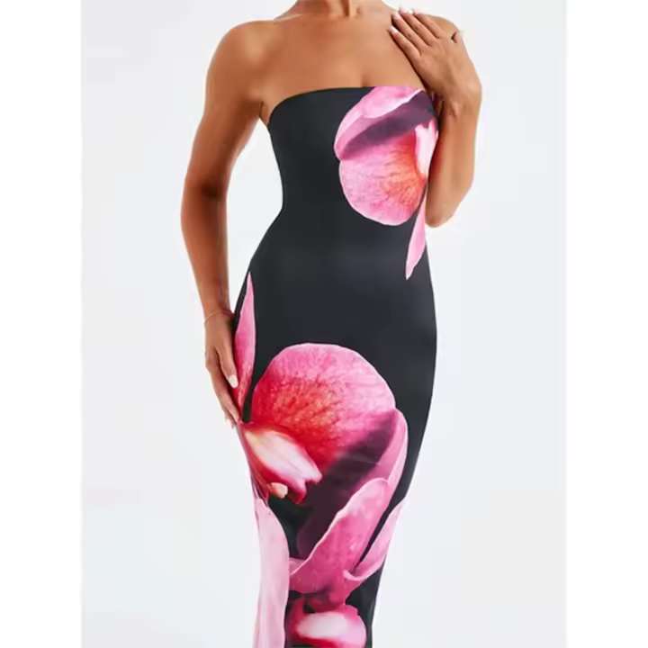 Vestido Largo sin Mangas para Mujer Vestido Medio Ajustado sin Lines con Estampado de Flores - 1