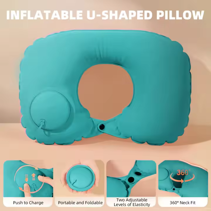 Almohada de Viaje Inflable en Forma de U Almohada de Apoyo para el Cuello Portátil para Dormir y Inflar - 1