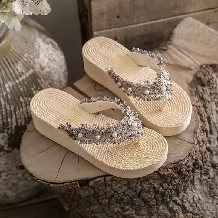 Zapatillas de Verano para Mujer Estilo Nuevo, Moda Versátil, Alta Tacón, Cremallera de Cuero Sintético, Resistente al Desgaste - 1
