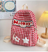 Mochila retro de gran capacidad, roja y blanca a cuadros, estilo universitario KT, mochila escolar japonesa, bonita mochila para chica. - details 5